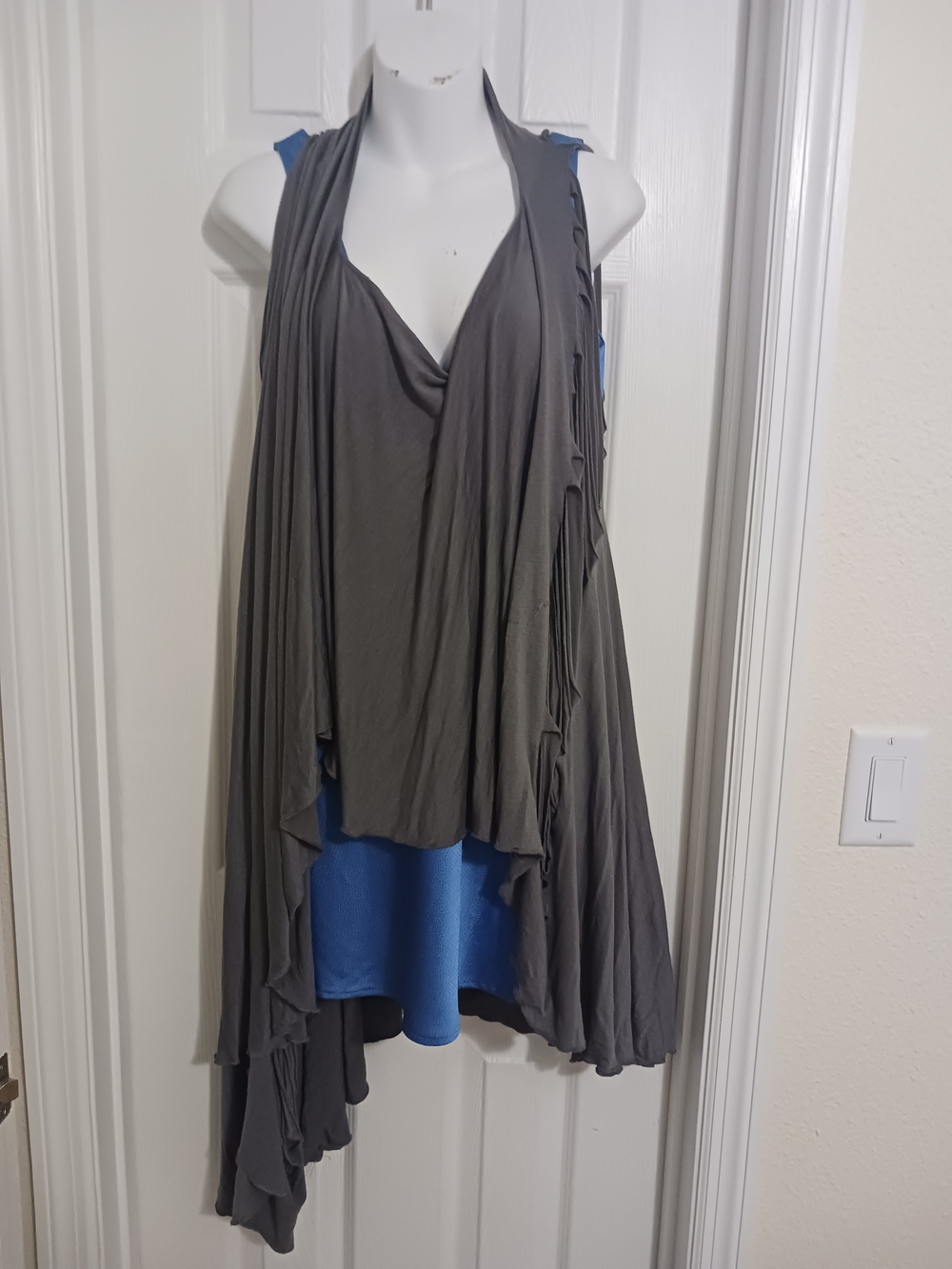 The Pyramid Collection Asymmetrical Drape Shrug Grey Open Cuts Boho- Gothic OSFM